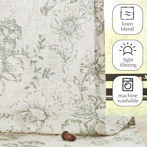 jinchan Green Floral Linen Kitchen Tier Curtains and Valance Set 3 Pieces - color: Alice | Green on Linen, size: 26"W x 24"L (Pack of 3)