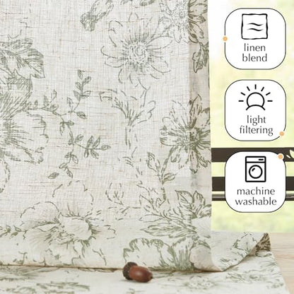 jinchan Green Floral Linen Kitchen Tier Curtains and Valance Set 3 Pieces - color: Alice | Green on Linen, size: 26"W x 36"L (Pack of 3)