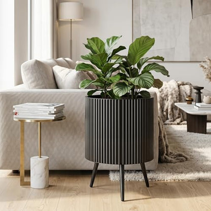 GIANTEX 16 Inch Plant Pot with Stand, Mid-Century Modern Fluted Planter - size: 16.5"×22"H