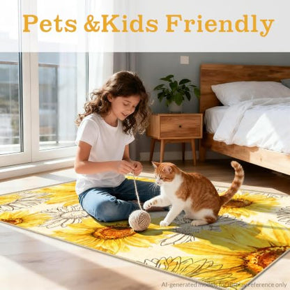 AooHHooA 3x5 Sunflower Rug, Washable Floral Entry Rug, Yellow - color: Sunflower-1, size: 3' x 5' (Rectangular)
