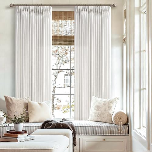 TWODRAPES Ivory Linen Pinch Pleated Semi Sheer Curtains W50xL72 2 Panels - color: Beige White, size: 50"W x 72"L (Pack of 2)