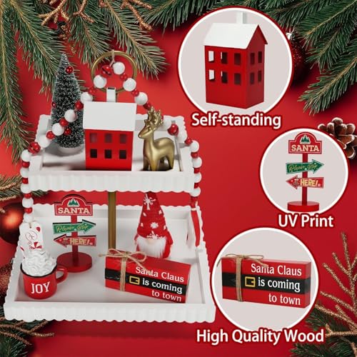 Christmas Decorations for Home Office 8 PCS Tiered Tray Decor Set - color: Christmas