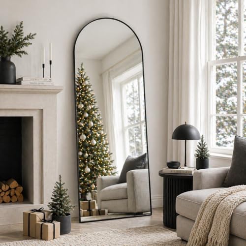Full Length Mirror, 58"x19" Arched Floor Mirror, Black - color: Black, size: 58"L x 19"W