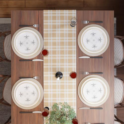 Encasa XO Table Runner, Woven Cotton Dining Linens 13"x59" Beige - color: Franca Beige Checks, size: 13x59 in