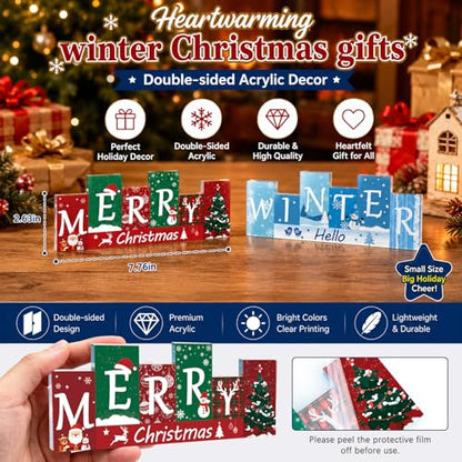 Merry Christmas Sign Winter Tiered Tray Decor Reversible Regalos De Navidad - color: small winter