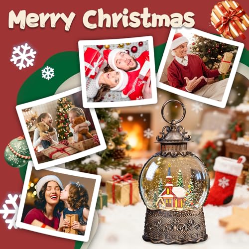 SUNFACE Christmas Snow Globe Lantern, Church Tree Nativity Scene Light Up Musical Snow Globes with 6H Timer, 3 AA Battery & USB Powered, Glitter Globe for Indoor for Kids Women Adults - color: Church Manger 125