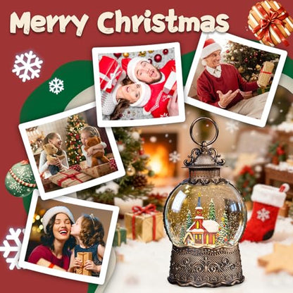 SUNFACE Christmas Snow Globe Lantern, Church Tree Nativity Scene Light Up Musical Snow Globes with 6H Timer, 3 AA Battery & USB Powered, Glitter Globe for Indoor for Kids Women Adults - color: Church Manger 125