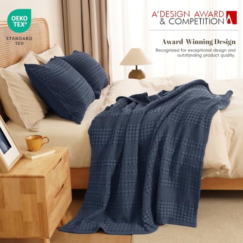 PHF Lightweight 100% Cotton Waffle Throw Blanket for Couch, Indigo - color: 11 Indigo, size: Throw(50"x60")