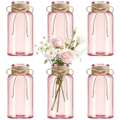 Mason Jar Glass Vases 6 Pack, Pink Flower Vase for Centerpieces - color: Pink