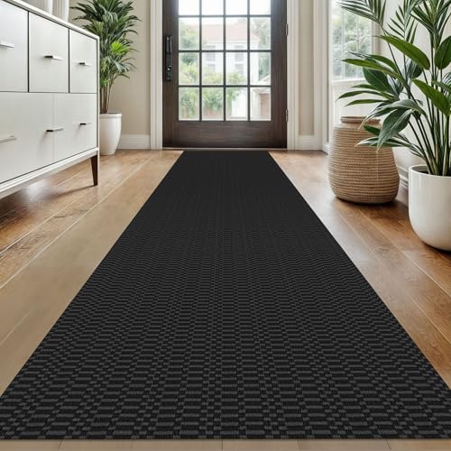 KOZYFLY 2x10 Long Runner Rug, Washable Non Slip Hallway Rug, Black/Grey - color: Black/Charcoal Grey, size: 2' x 10' (Rectangular)