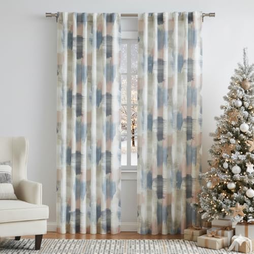 Kayne Studio Blue Pink Boho Abstract Rod Pocket Semi Sheer Curtains 84 Inch - color: Blue-rose Multi, size: 52"W x 84"L (Pack of 2)