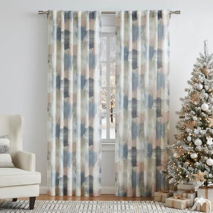 Kayne Studio Blue Pink Boho Abstract Rod Pocket Semi Sheer Curtains 84 Inch - color: Blue-rose Multi, size: 52"W x 84"L (Pack of 2)