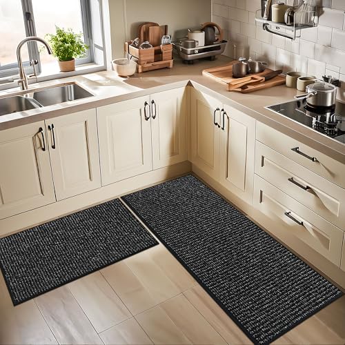 BEQHAUSE Kitchen Rugs and Mats 2PCS Non-Slip, 20"x32"+20"x48", Black - color: Black, size: 20"x32"+20"x48" (Rectangular)