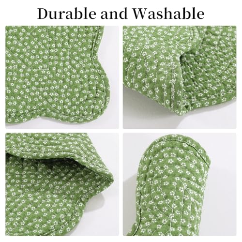 HOMBYS Quilted Placemats Set of 6 Washable-13x18 inches Rectangular Placemats for Kitchen Table-100% Cotton Fabric Rectangular Table Mats, (Green & Withe) - color: Green & Withe
