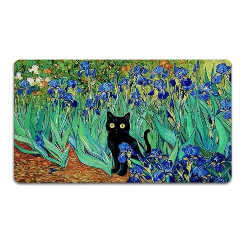 Funny Black Cat Door Mat Outside Entrance - Welcome Mats Cute for Patio, Wildflower Decorative Front Door Mats for Indoor Outdoor Porch Inside Entryway, Housewarming Gifts Idea for Cat Lovers - color: Doormat013