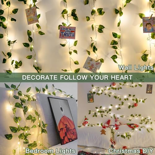suddus 33FT 100LED Pothos Vine Fairy Lights Battery Operated Copper Wire - color: Pothos, size: 100 LED-Battery