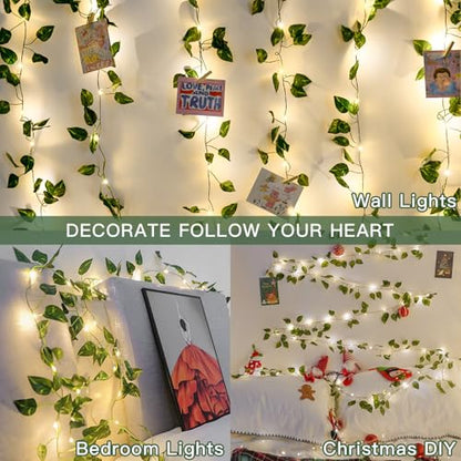 suddus 33FT 100LED Pothos Vine Fairy Lights Battery Operated Copper Wire - color: Pothos, size: 100 LED-Battery
