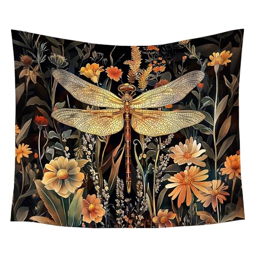 gsgfdshf William Morris Inspired Vintage Floral Dragonfly Wall Tapestry, Dark Cottagecore Botanical Dragonfly Tapestry Wall Hanging for Bedroom Living Room Home Decor, 50x60 Inch - color: Animal-Tapestry-C