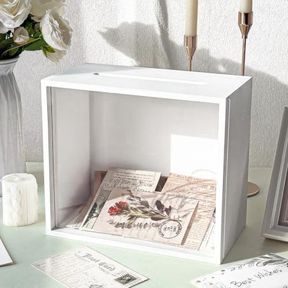 OurWarm White Wooden Wedding Card Box for Reception with Acrylic Window - color: White