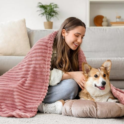 BEDELITE 3D Ribbed Jacquard Pink Fleece Throw Blanket for Couch, 50x70 Inch - color: Dusty Pink, size: Throw XL(50"x70")