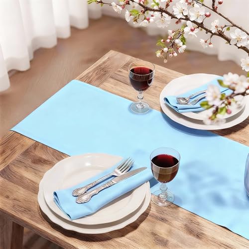 FOLINS&HOME 2 Pack Baby Blue Waterproof Table Runner 48 Inches Long - color: Baby Blue, size: 12" x 48" (2 Pcs)