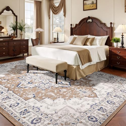 Rugflix 5x7 Area Rugs for Living Room, Washable Brown Beige Large Rug - color: Brown Beige, size: 5' x 7' (Rectangular)