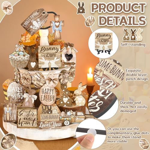 Amyhill 24 Pcs Easter Tiered Tray Decor Bunny Carrot Farmhouse Easter Decorations Spring Wooden Signs Happy Tiered Tray Decor for Home Kitchen Coffee Bar Table Shelf - style: Retro Easter