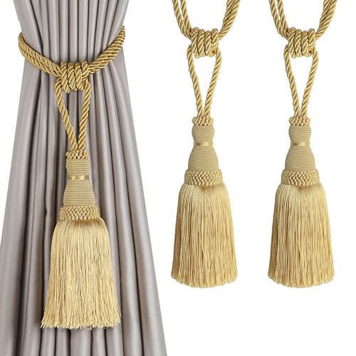 BEL AVENIR 2 Pack Curtain Tiebacks Tassel Drapery Tie-Backs Rope Holdbacks - color: Pure Gold, size: 2 Pack