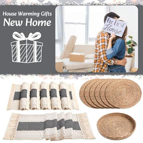 Boho Table Runner and Placemats Set, 6 Sets, Gray, 12x72 - color: Gray, size: 12x72"