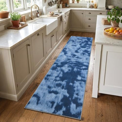 2x6 Tie-dye Dark Teal Runner Rug Washable Non-Slip for Kitchen Hallway - color: 20 Tie-dye Dark Teal, size: 2' x 6' (Runner)