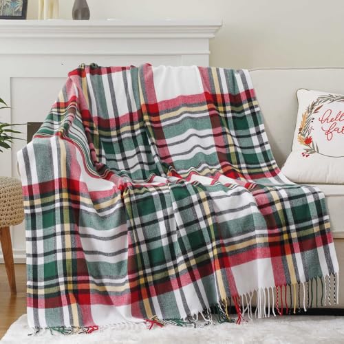 Plaid Throw Blanket for Couch Bed, Christmas Green Blanket Throw 50"x60" - color: Red Green Plaid
