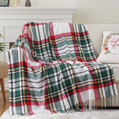 Plaid Throw Blanket for Couch Bed, Christmas Green Blanket Throw 50"x60" - color: Red Green Plaid