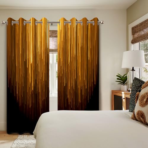 Black and Gold Blackout Curtains for Bedroom, Ombre Abstract Black Out Curtains 84 Inch Long, Thermal Insulated Blackout Drapes with Grommet Top, 52W x 84L, 2 Panels - color: 04 Gold and Black, size: 52"W x 84"L (Pack of 2)