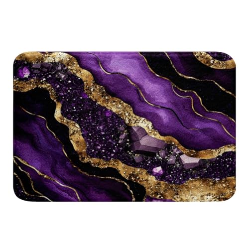 Erosebridal Marble Bath Mat for Bathroom Gold Purple Door Mat for Bedroom Aesthetics Marbling Bathroom Rug Non Slip,Watercolor Abstract Entrance Rug 16"x24" - color: Gold Purple, size: 1'4" x 2' (Rectangular)