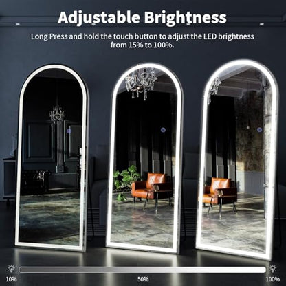 VooBang 65"x26" LED Arched Mirror Full Length with Dimmable Lights - color: White, size: 65"L x 26"W