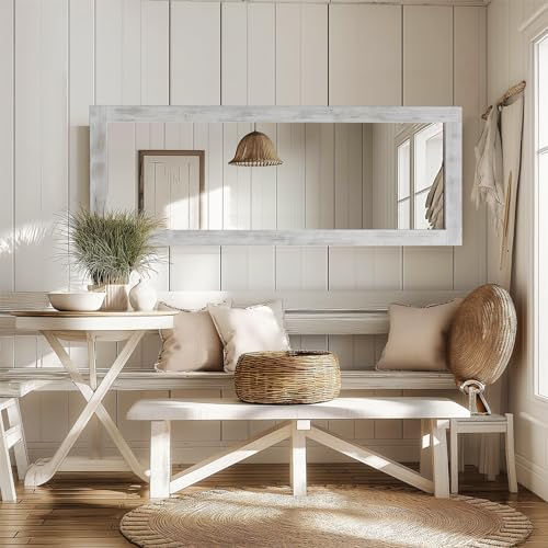 MELOMOIR Farmhouse Full Length Mirror Wood Frame 64"x21", Weathering White - color: Weathering White, size: 64"L x 21"W