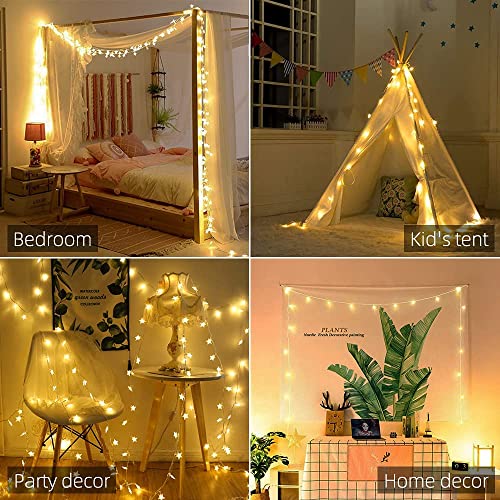 Minetom 33ft Plug in Star String Lights with Remote and Timer - color: Star - Warm White - 33 FT