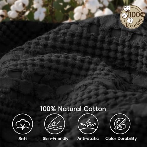 PHF Lightweight 100% Cotton Waffle Throw Blanket for Couch, Black - color: 14 Black, size: Throw(50"x60")
