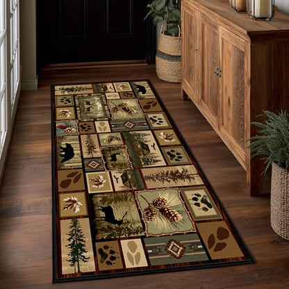 Cabin Rustic Rugs 2x5 Hallway Runner Rug,Deer Wildlife Kitchen Rug - size: 2'x5'