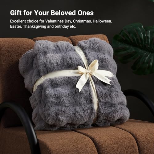 SAPHREAS Faux Fur Throw Blanket for Couch, Fluffy Fuzzy Bubble Blanket for Sofa Bed Living Room, Grey Decor Soft Cozy Gifts for Women Men, 60x80” Gray - color: Gray, size: Twin(60"x80")