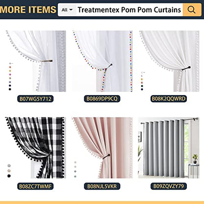 Natural Pompom Linen Sheer Curtains for Living Room Bedroom 52x72 Voile 2pc - color: Natural, size: 52"W x 72"L (Pack of 2)