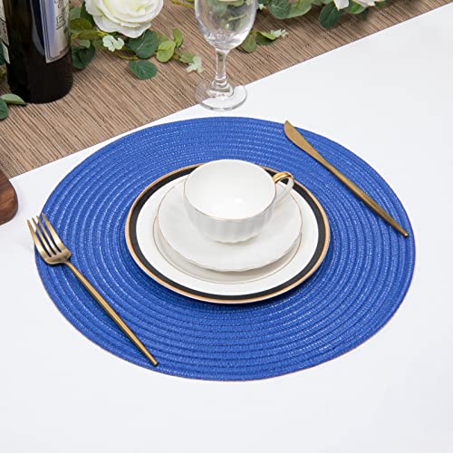 SHACOS Round Placemats Set of 6 Washable 15 inch Round Table Mats Cotton Polyester Woven Braided Place Mats for Dining Table (Blue, 6) - color: Blue, size: Set of 6