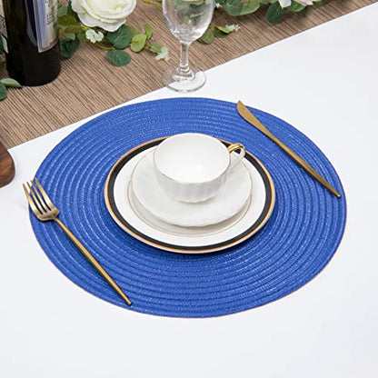 SHACOS Round Placemats Set of 6 Washable 15 inch Round Table Mats Cotton Polyester Woven Braided Place Mats for Dining Table (Blue, 6) - color: Blue, size: Set of 6