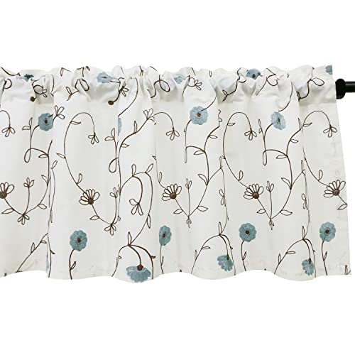 VOGOL Blue Floral Kitchen Valance, Linen Look, 52 x 18 Inches - color: Blue, size: 52"W x 18"L (Pack of 1)