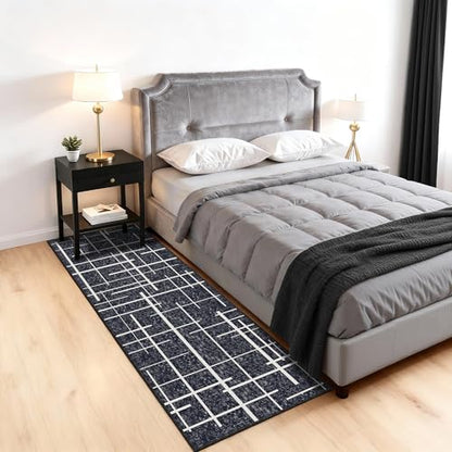 Washable Runner Rug 2x6, Modern Distressed Stripe, Kitchen Runner Rug Non Slip, Woven Thin No Shed Carpet Runners for Entryway, Kitchen, Laundry Room- Midnight Black - color: Striped-black/White, size: 2' x 6' (Runner)