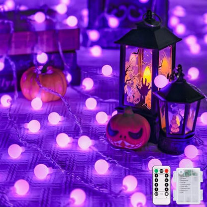 JMEXSUSS 100 LED Globe Purple Halloween Lights Battery Operated 8 Modes - color: Purple, size: 100 LED Battery