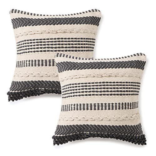 · REDEARTH · Boho Textured Handwoven Throw Pillow Cases - Precis Descant | 100% Cotton, 18x18"; Woven Tufted Decorative Farmhouse Cushion Covers; Set for Couch, Sofa, Bed, Chair, Dining, Covered Patio - color: Precis Descant, size: 18" x 18" (Pack of 2)