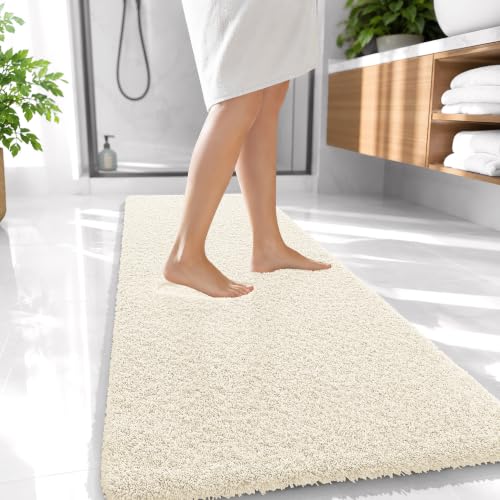 OLANLY Microfiber Bathroom Runner Rugs 47x20, Ultra Soft Bath Mat, White - color: White, size: 47" X 20"