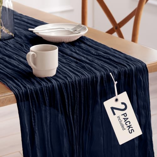 Pureegg 2 Pack Cheesecloth Table Runner 120 Inch Navy Blue - color: Navy Blue, size: 120" - 2 Packs