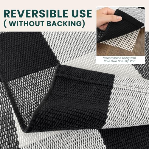 KOZYFLY Buffalo Plaid Area Rug 5x7 ft Living Room Rug, Black and White - color: Black and White, size: 5' x 7' (Rectangular)